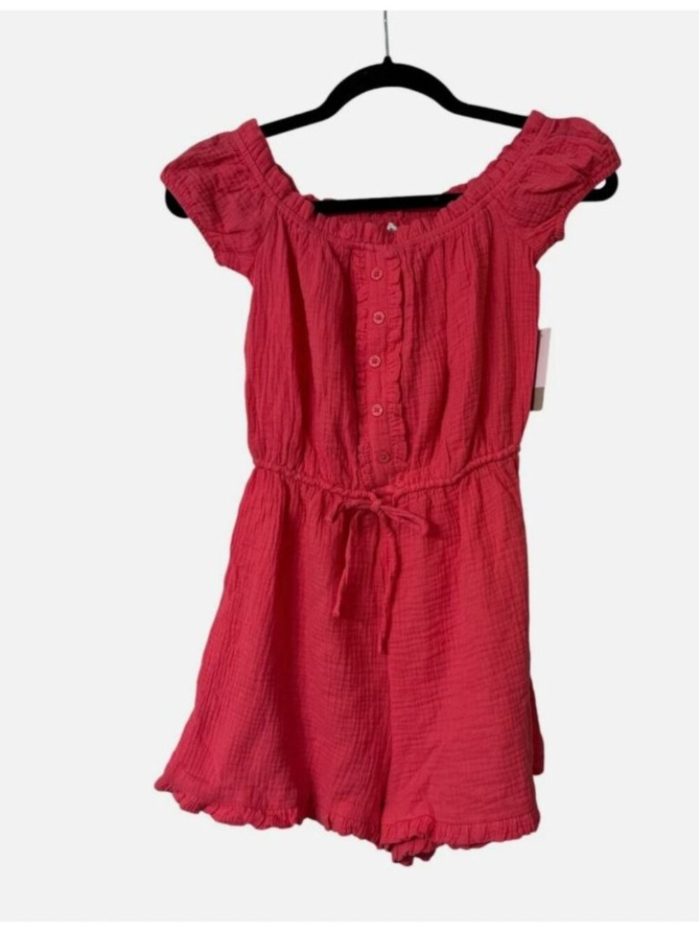 BP. Coral Off-Shoulder Button-Front Ruffle Romper XXS - Picture 2 of 7